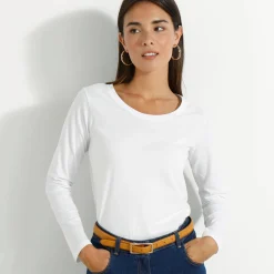 Effen T-shirt met ronde hals en lange mouwen
