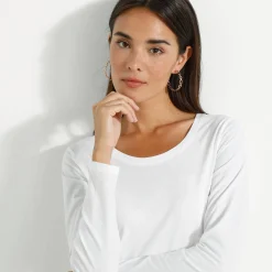 Effen T-shirt met ronde hals en lange mouwen