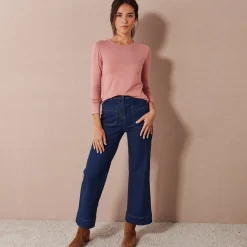 Effen T-shirt met ronde hals, in stretchstof
