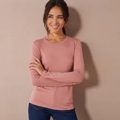 Effen T-shirt met ronde hals, in stretchstof