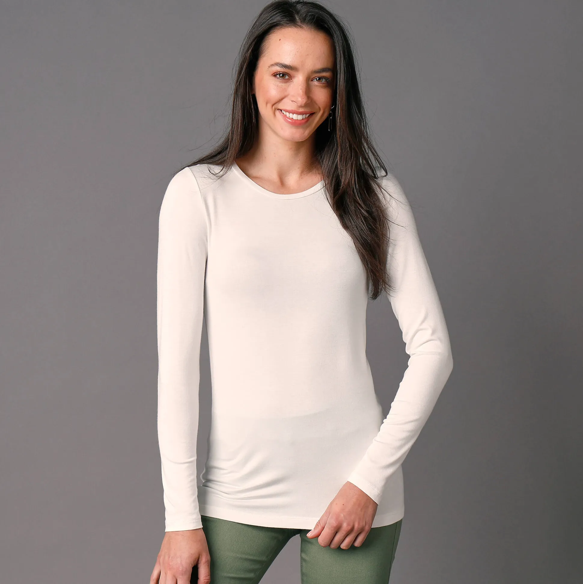 Effen T-shirt met ronde hals, in stretchstof