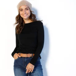 Effen T-shirt met ronde hals, in stretchstof