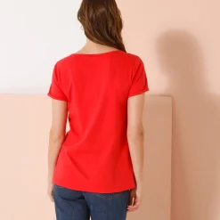 Effen T-shirt met Tunesische hals, katoen