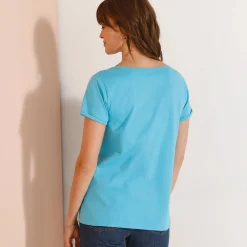 Effen T-shirt met Tunesische hals, katoen