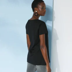 Effen T-shirt met V-hals en korte mouwen, katoen