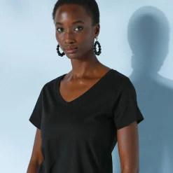 Effen T-shirt met V-hals en korte mouwen, katoen