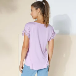 Effen T-shirt met V-hals en macramé