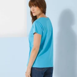 Effen T-shirt met V-hals en korte mouwen, katoen
