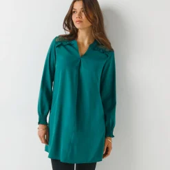 Effen tuniek met kant en lange mouwen