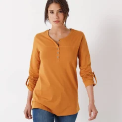 Effen tuniek met Tunesische hals en lange mouwen