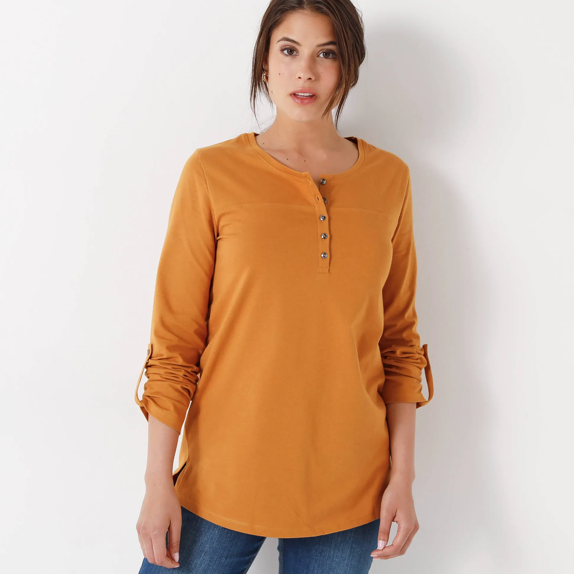 Effen tuniek met Tunesische hals en lange mouwen