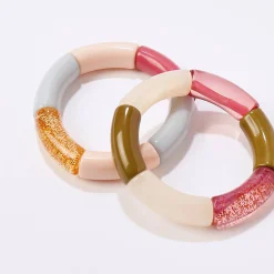 Elastische armband met buisvormige parels, set van 2