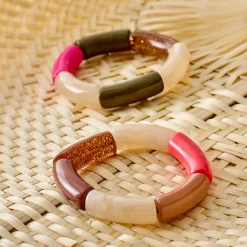 Elastische armband met buisvormige parels, set van 2