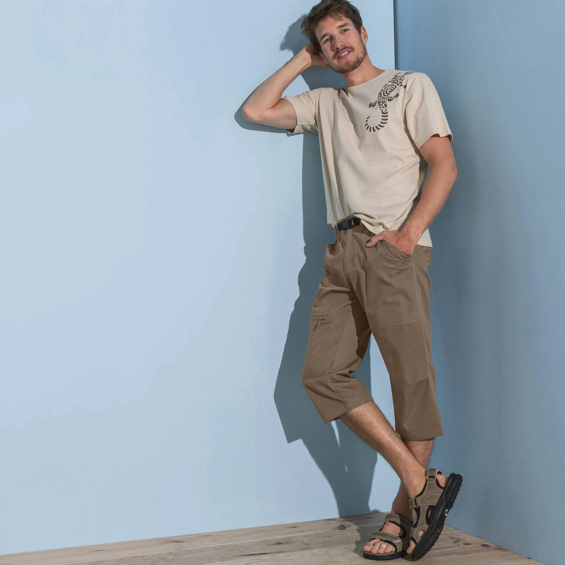 Elastische 3/4-broek + bijpassende ceintuur