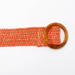 Elastische ceintuur in raffia, ecru/oranje