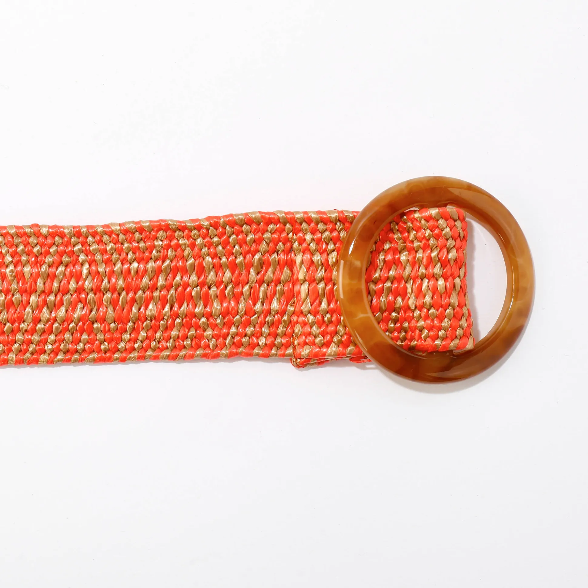 Elastische ceintuur in raffia, ecru/oranje