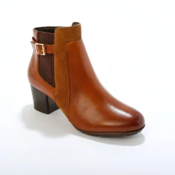 Elastische, leren boots in 2 materialen, met gesp en hak