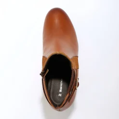 Elastische, leren boots in 2 materialen, met gesp en hak