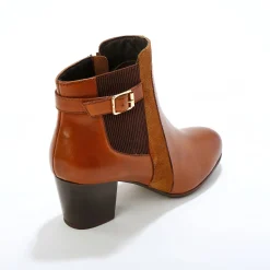 Elastische, leren boots in 2 materialen, met gesp en hak