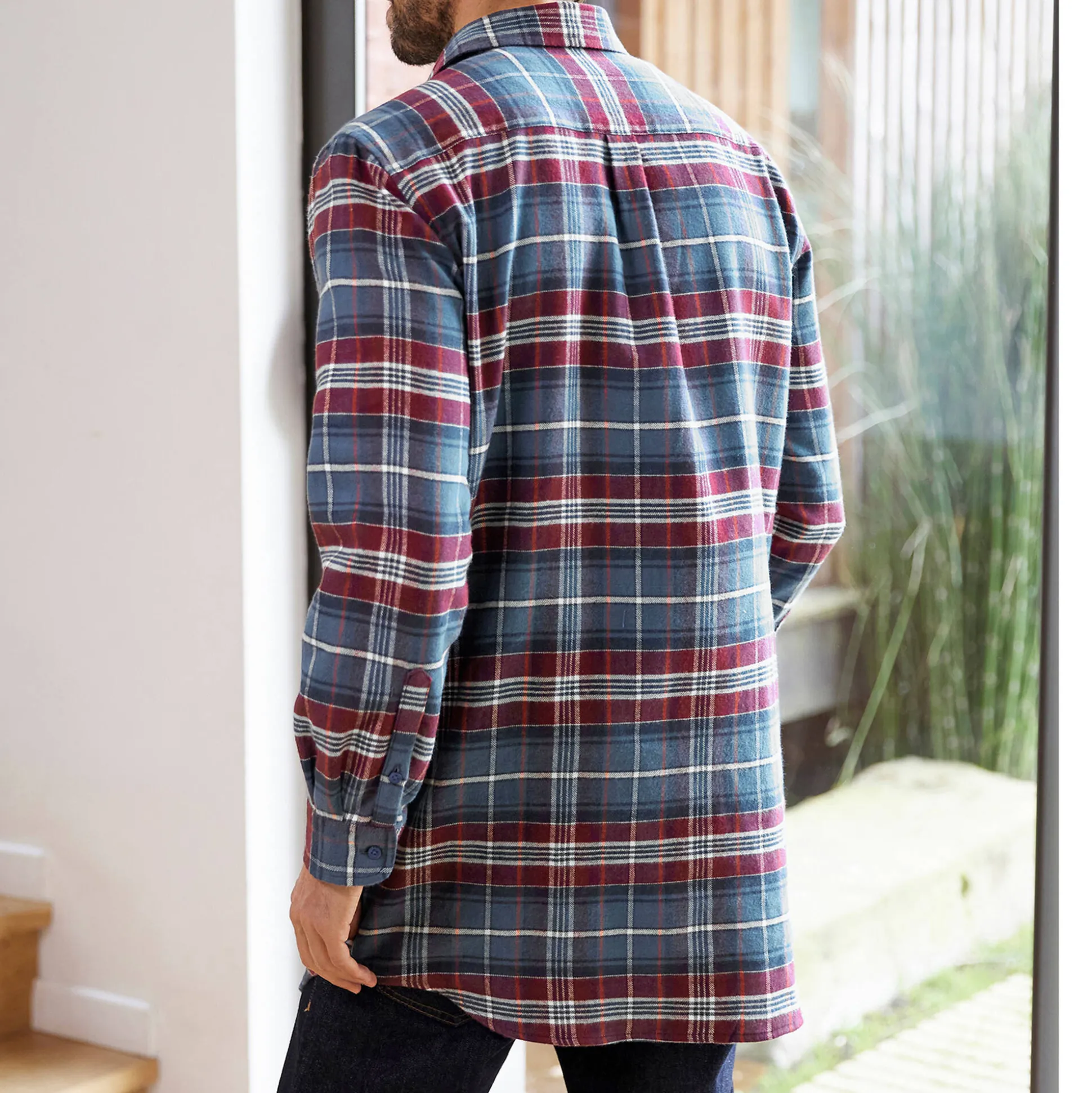 Extralang geruit hemd in flanel