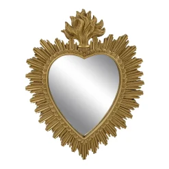 Ex-voto spiegel in hartvorm, goudkleurig polyhars