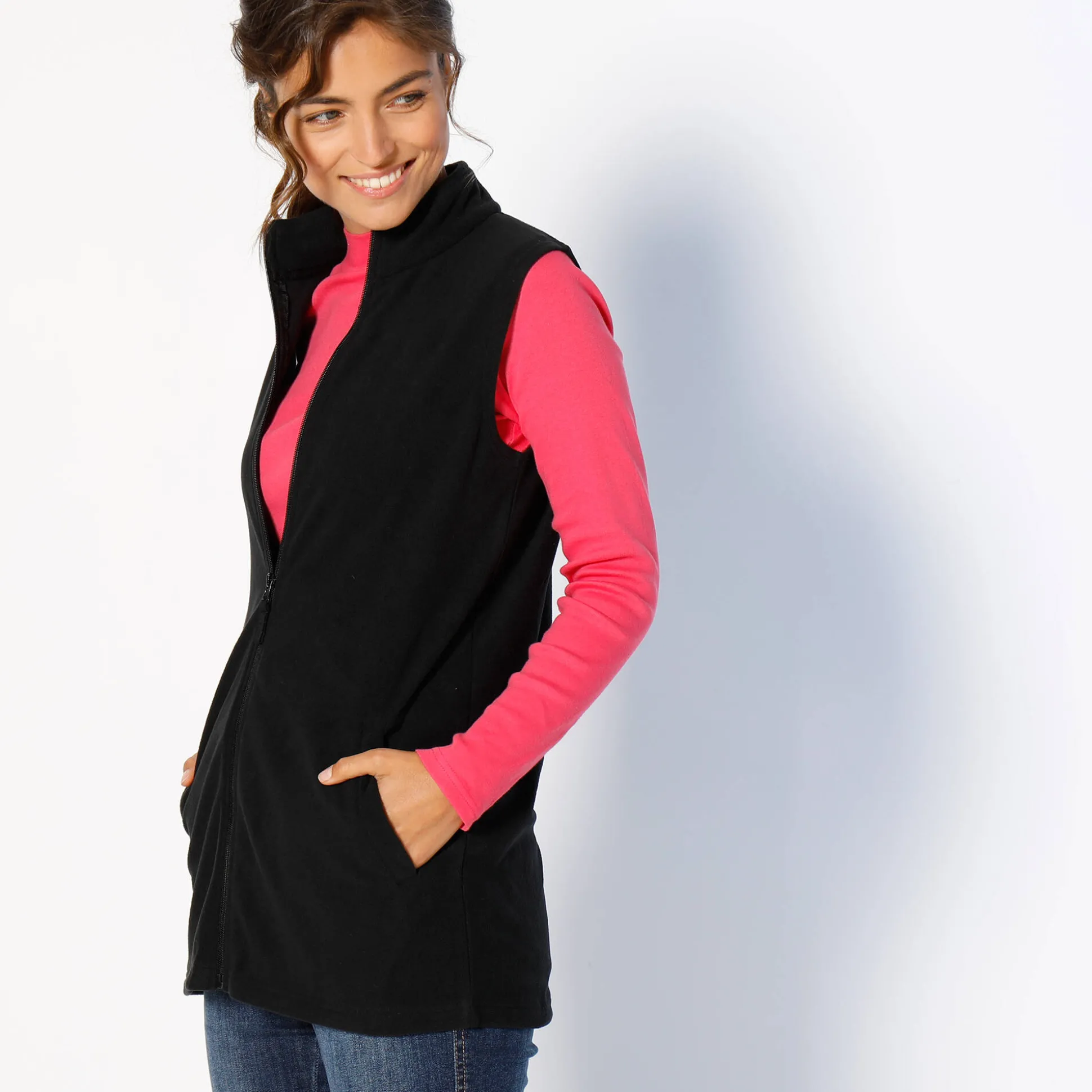 Fleece jasje met rits, zonder mouwen