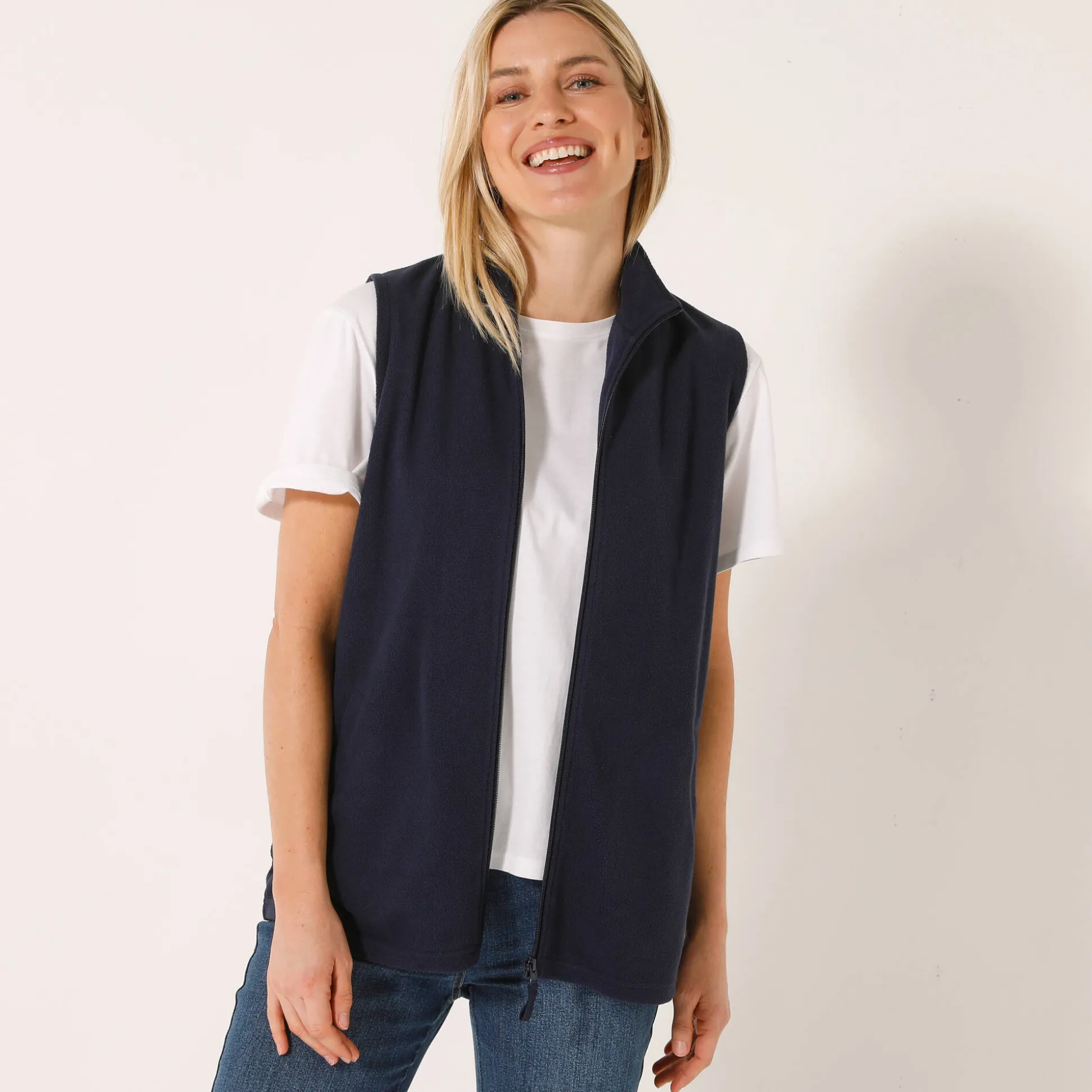 Fleece jasje met rits, zonder mouwen