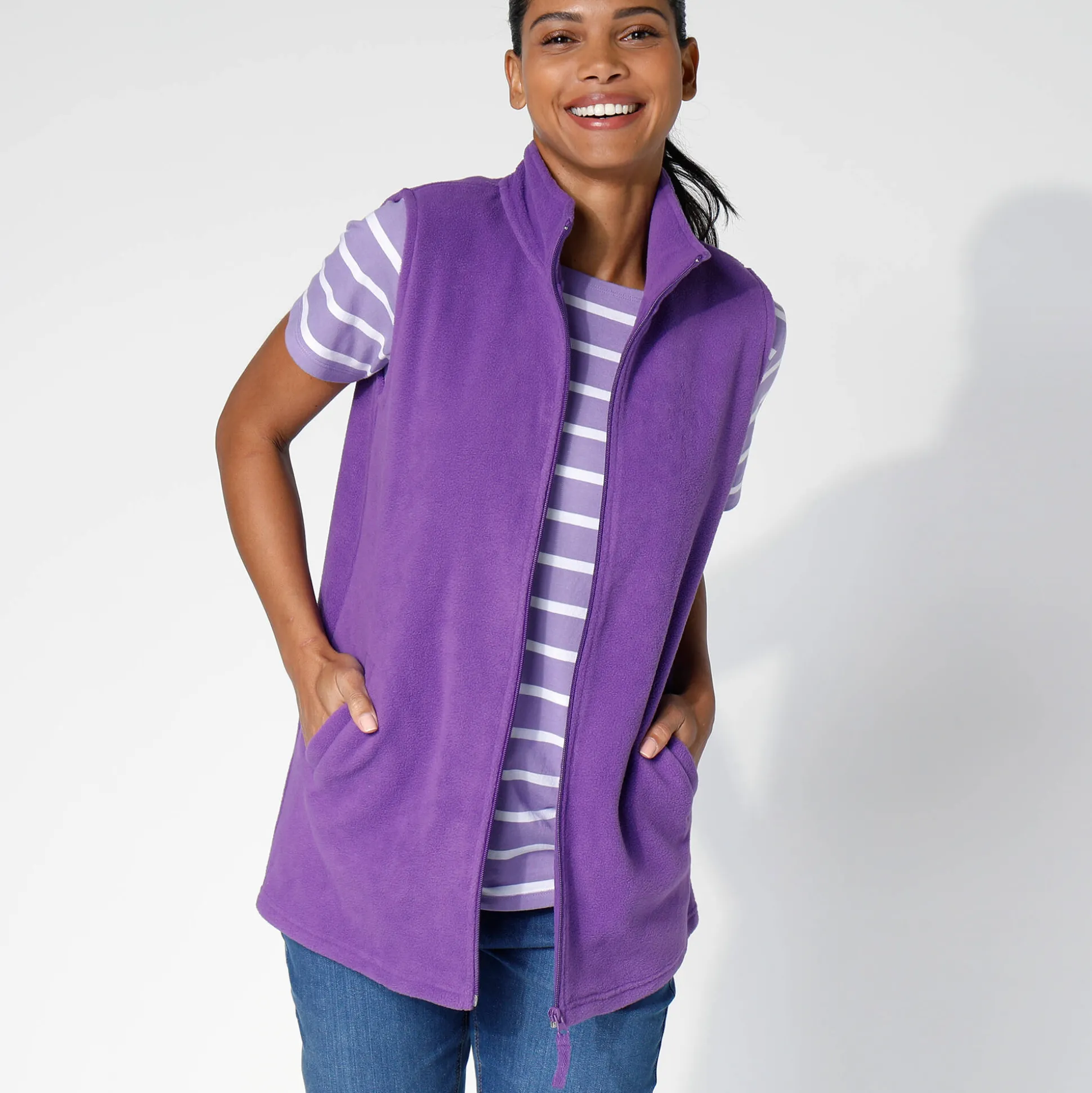 Fleece jasje met rits, zonder mouwen