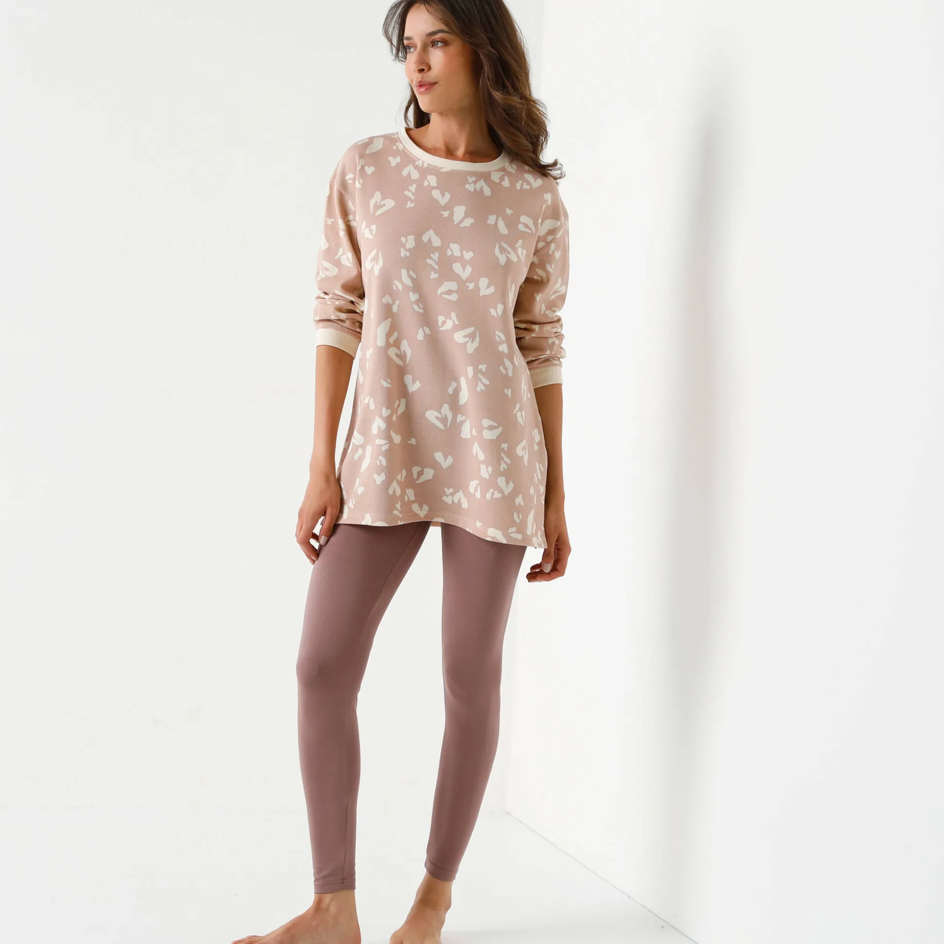 Fleece pyjamabroek met legging, hartjesprint