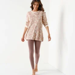 Fleece pyjamabroek met legging, hartjesprint