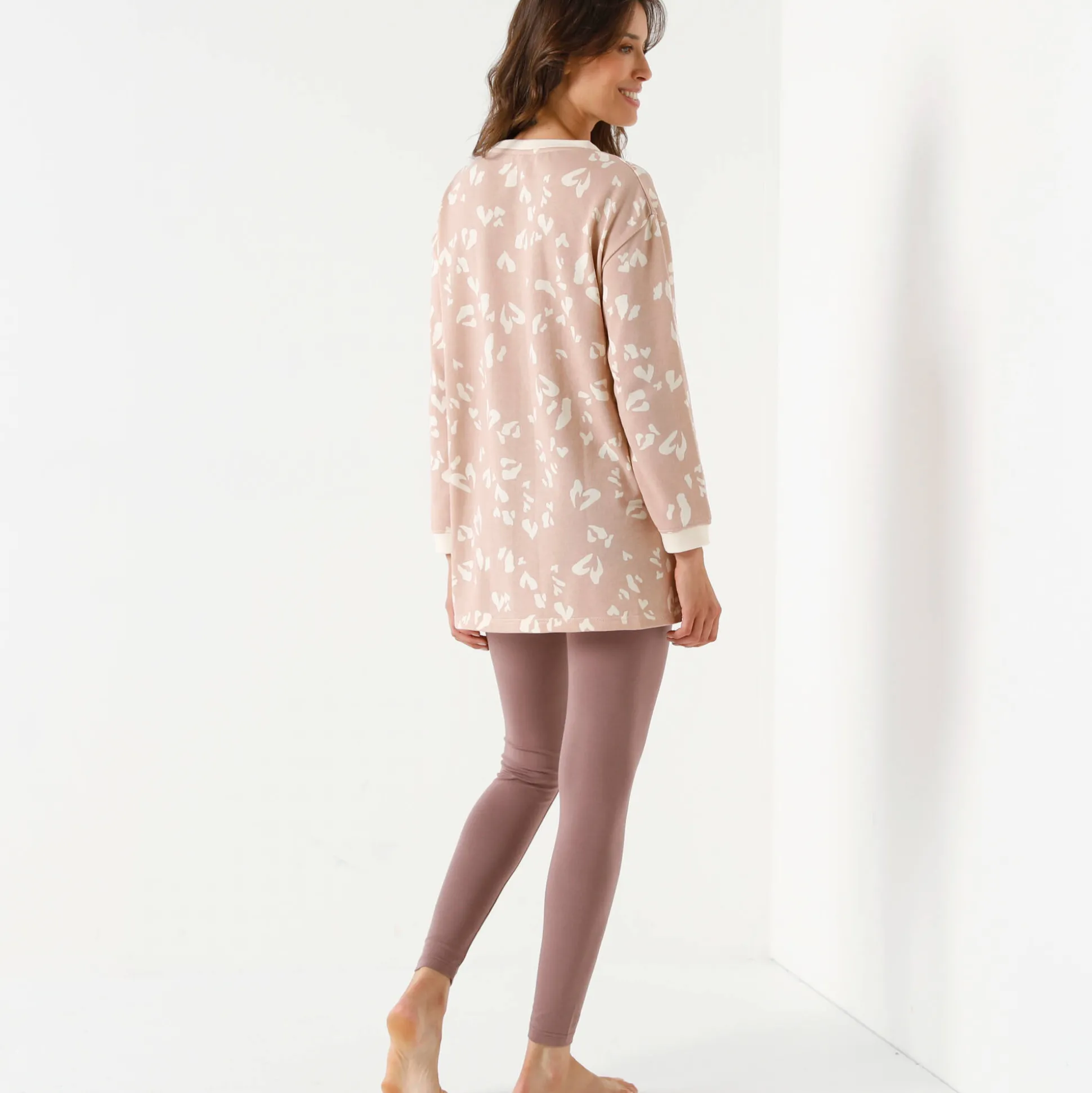 Fleece pyjamabroek met legging, hartjesprint