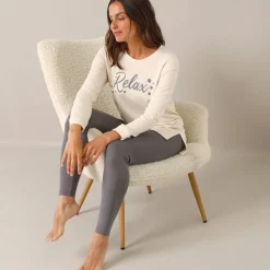 Fleece pyjamabroek met legging, ‘relax’-print