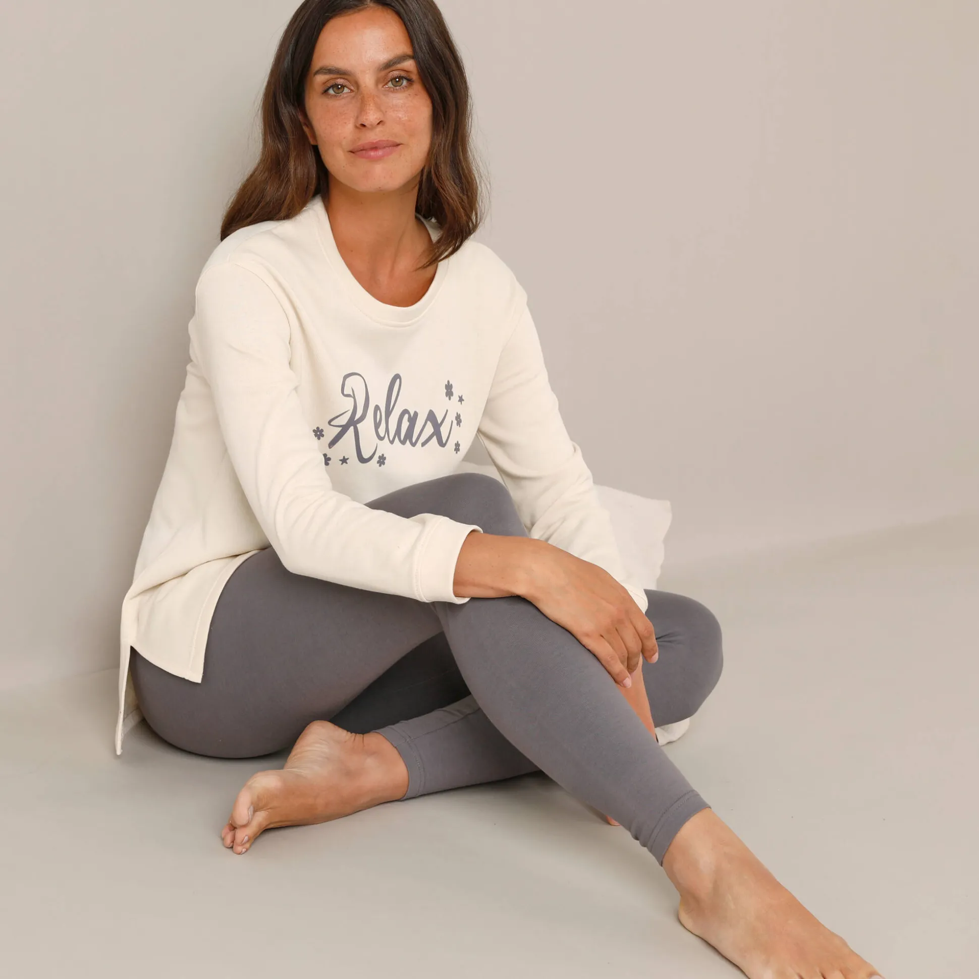 Fleece pyjamabroek met legging, ‘relax’-print
