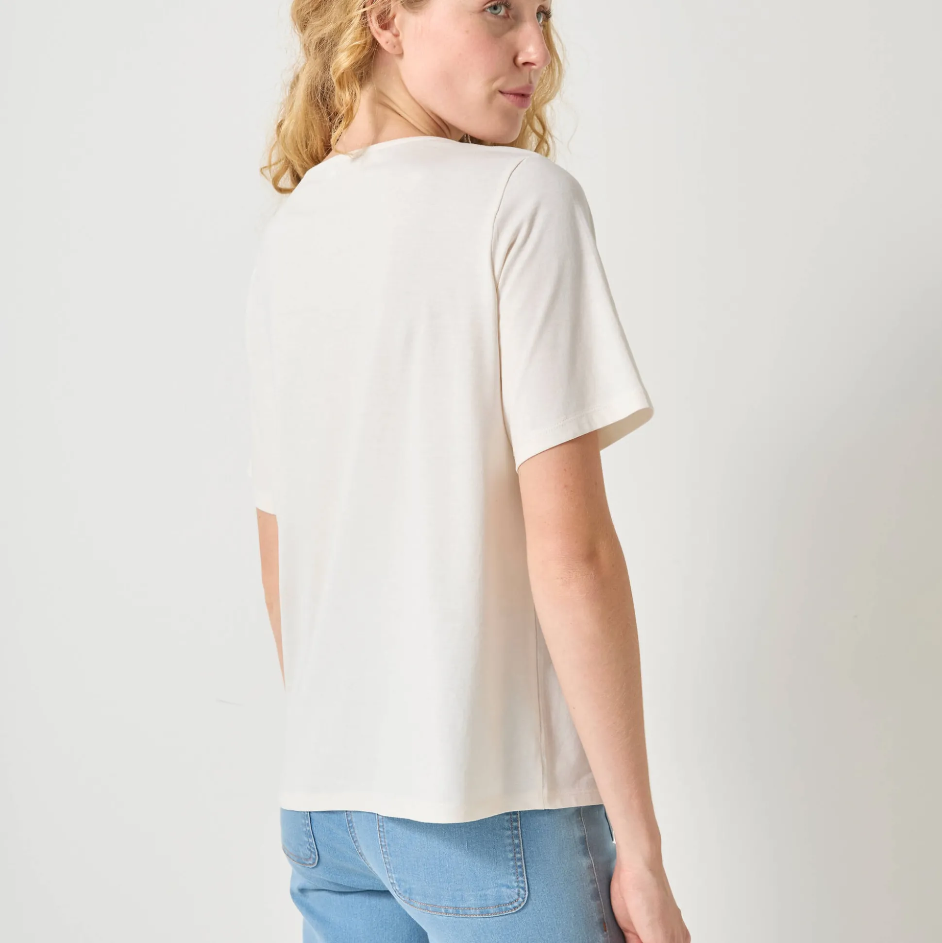 Geborduurd boxy T-shirt, korte wijde mouwen
