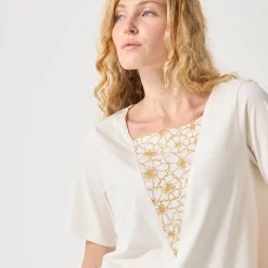 Geborduurd boxy T-shirt, korte wijde mouwen