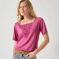 Geborduurd boxy T-shirt, korte wijde mouwen