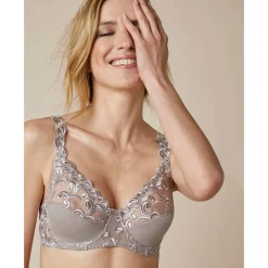 Geborduurde beugelbeha in microvezel Sienne - set van 2
