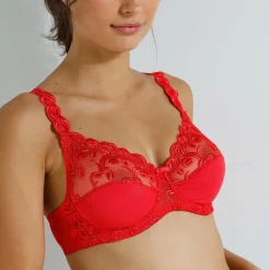 Geborduurde beugelbeha in microvezel Sienne - set van 2