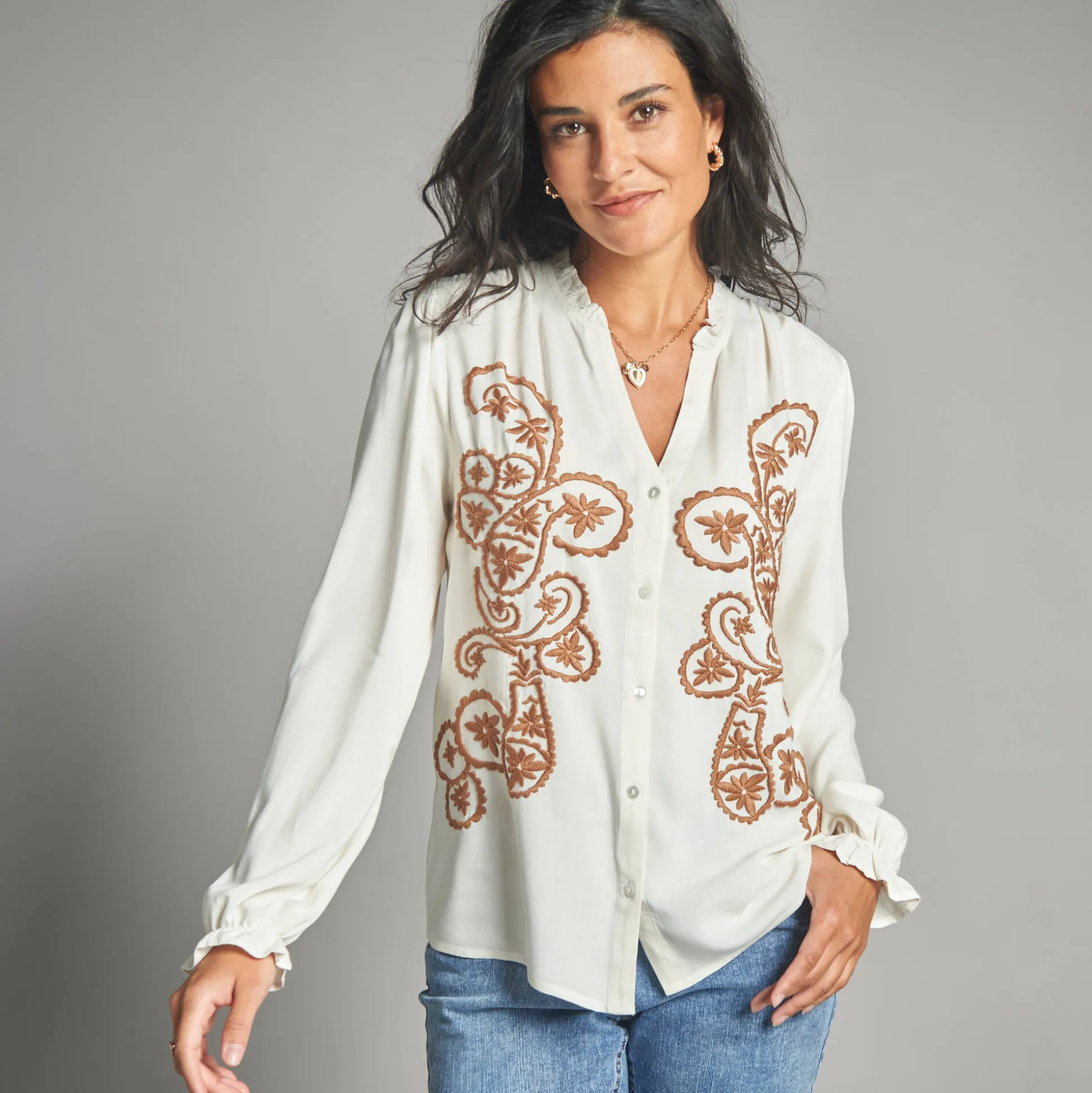 Geborduurde bloes, viscose