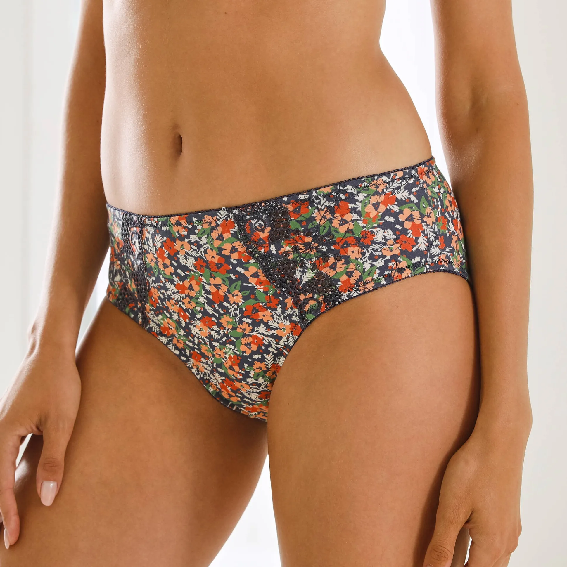 Geborduurde slip in katoen Olbia met bloemenprint - set van 2