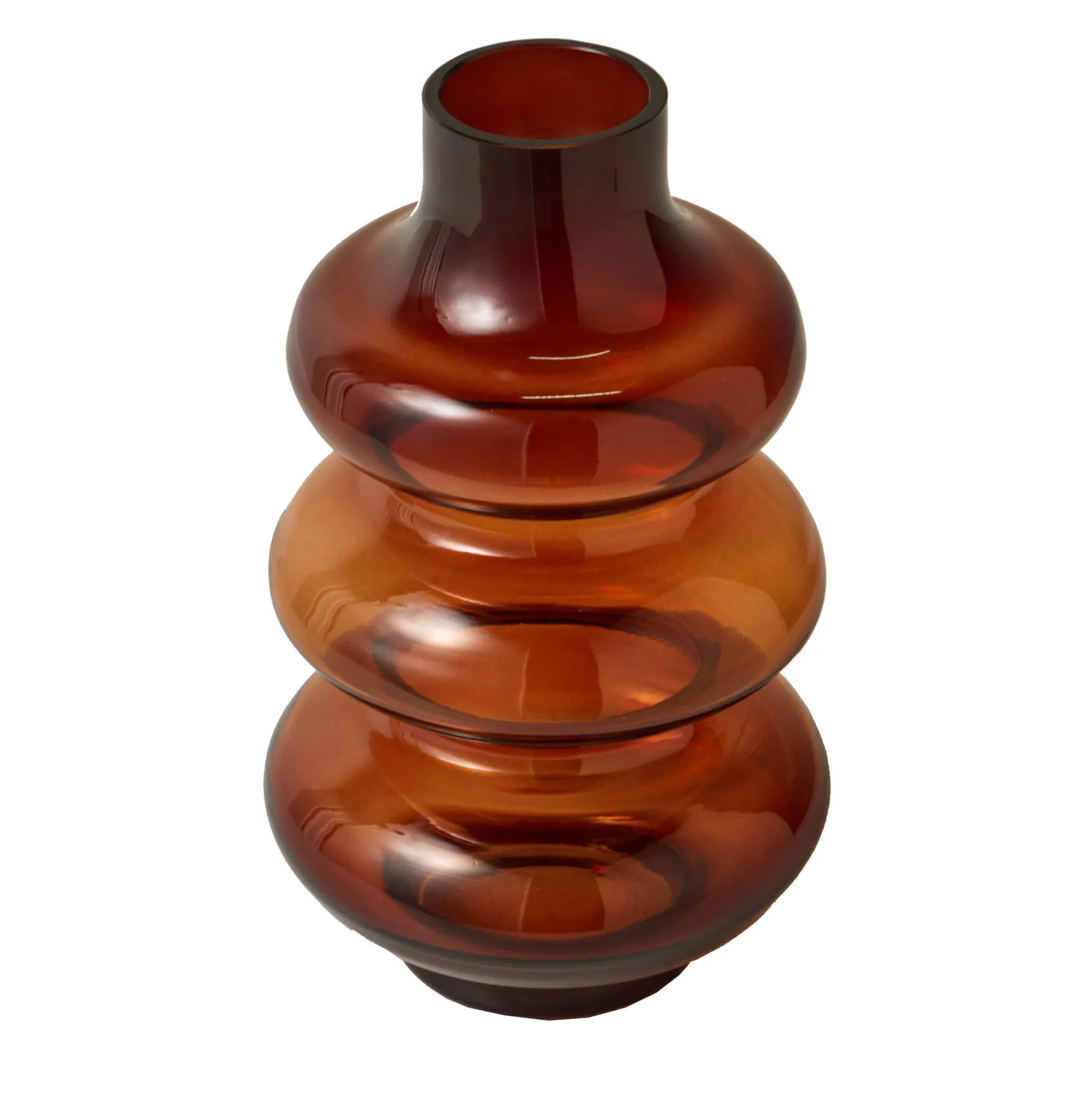 Gegolfde vaas in amberkleurig glas