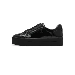 Gelakte sneakers met rits en sleehak