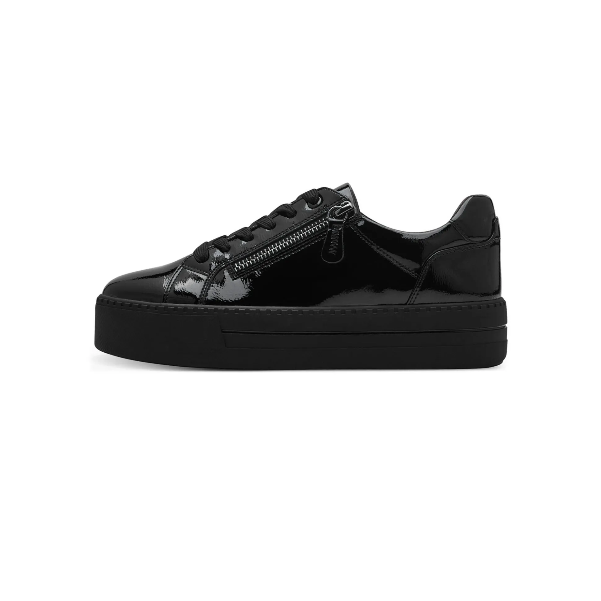 Gelakte sneakers met rits en sleehak