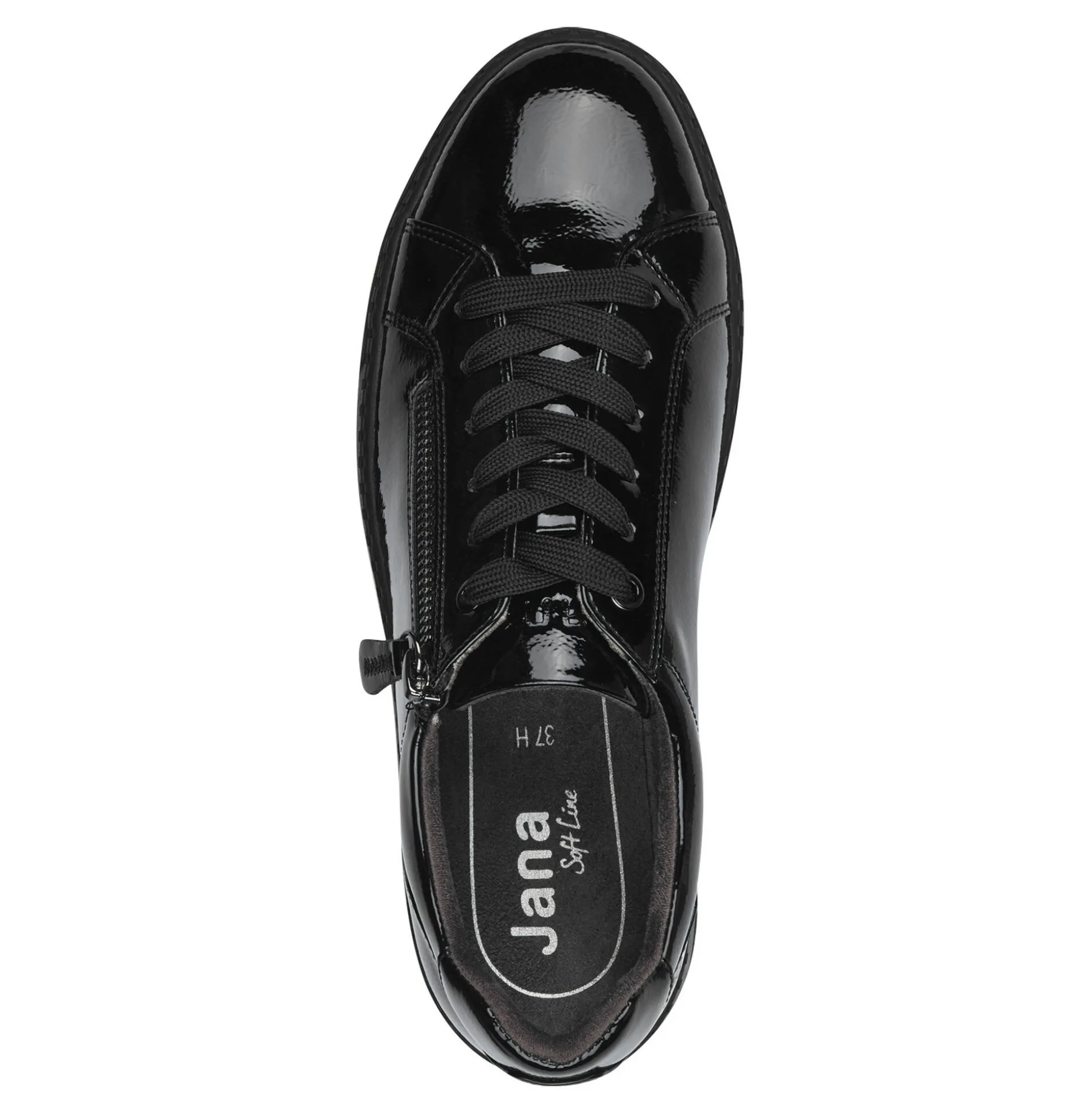 Gelakte sneakers met rits en sleehak