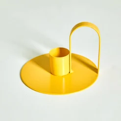 Gele kaarshouder in metaal - set van 2