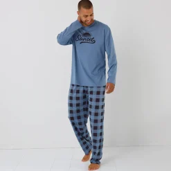 Geruite pyjama in katoen met lange mouwen