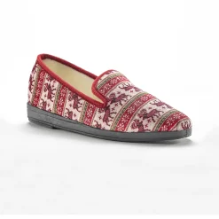Gesloten pantoffels met winterse print en nepbontvoering