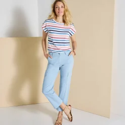 Gestreept T-shirt met knoopdetail in jerseytricot