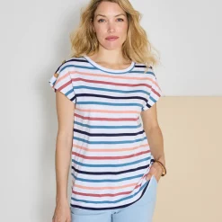 Gestreept T-shirt met knoopdetail in jerseytricot