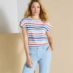 Gestreept T-shirt met knoopdetail in jerseytricot